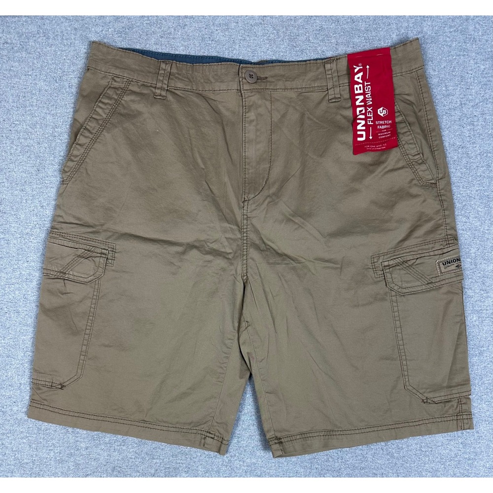 NWT Unionbay Cargo Shorts Mens 42 10" Inseam Grain Brown Tan Flex Waist Stretch